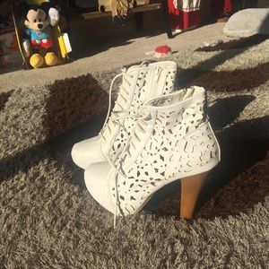 White Charlotte Russe Booties Chunky Heel
